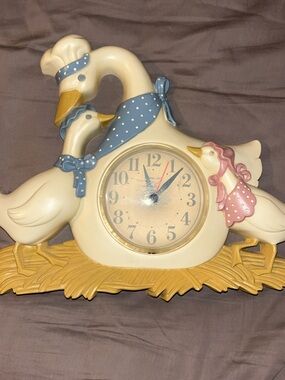 Cream New Haven Duck Family Wall Clock with Blue and Pink Accents